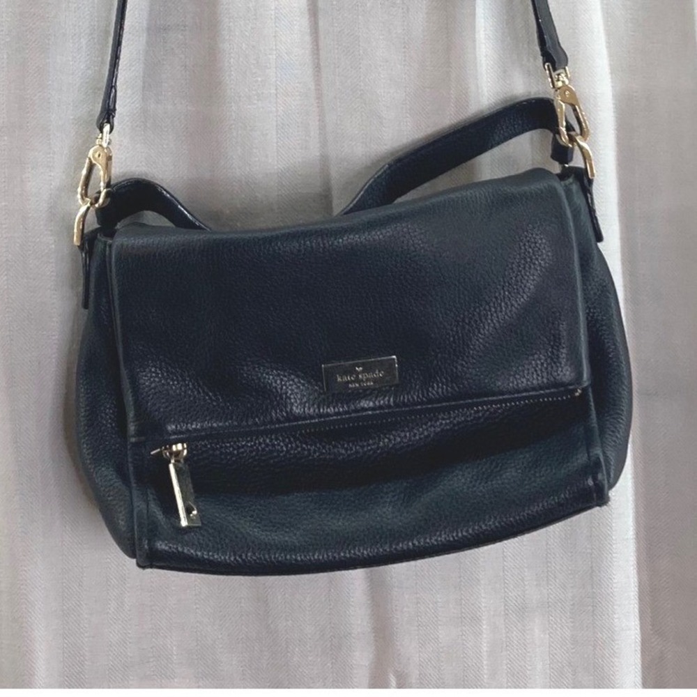 Kate Spade Black Leather‎ Crossbody Bag Gold Hardware Flap Closure